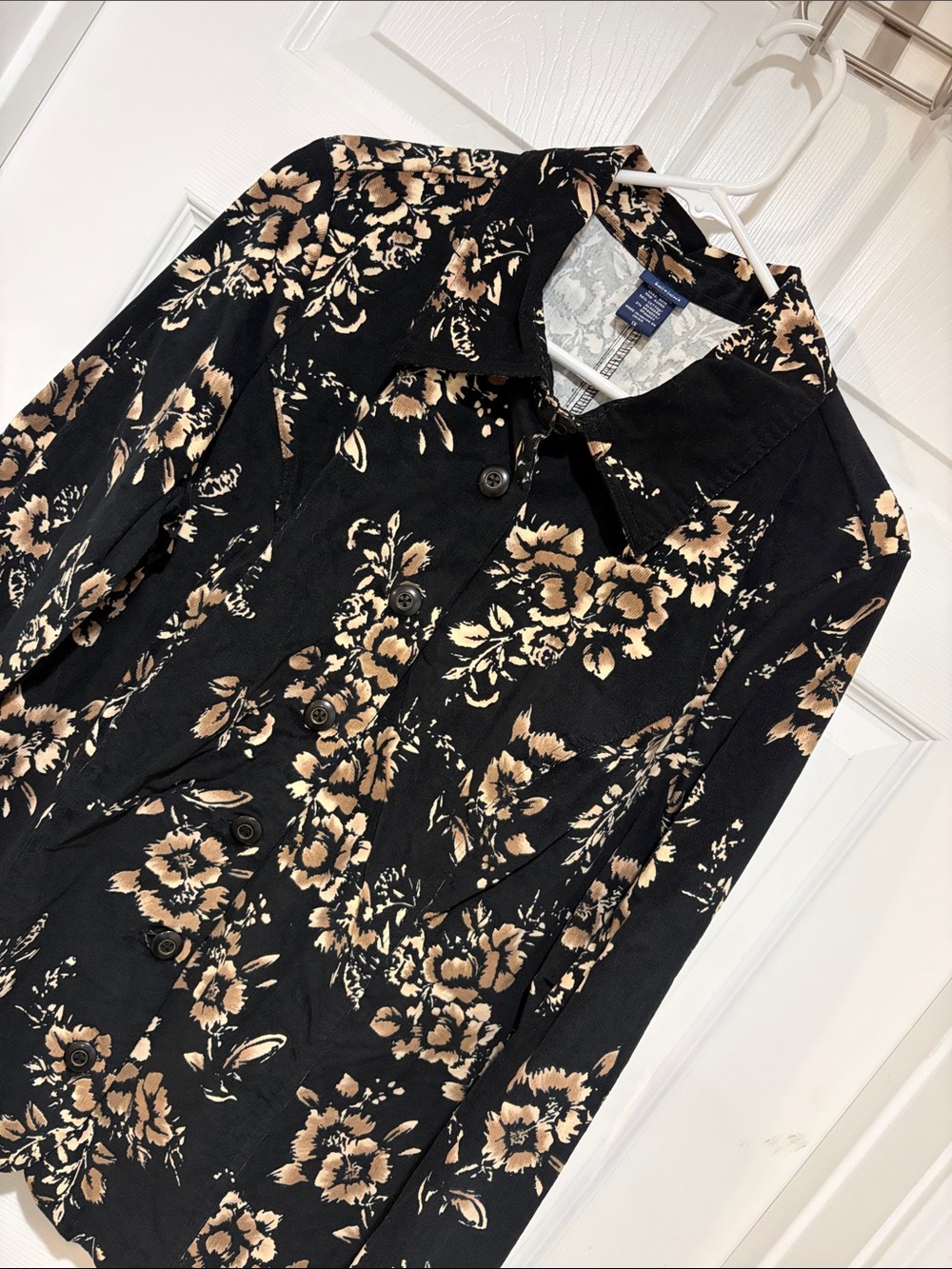 NWT BASIC EDITIONS Vintage Black Floral Button-Up Corduroy Jacket